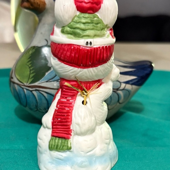 Vintage Jasco Porcelain Bisque Critter Collection Christmas SNOW BUNNY Bell - Picture 2 of 4